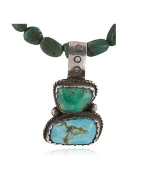 .925 Sterling Silver Certified Authentic Navajo Turquoise Coral Native American Necklace 15056-23-15771