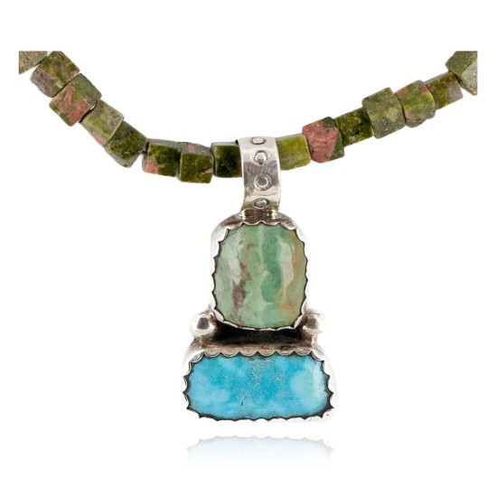 .925 Sterling Silver Certified Authentic Navajo Turquoise Jasper Native American Necklace 14389-50-790101 .925 Sterling Silver Certified Authentic Navajo Turquoise Jasper Native American Necklace 14389-50-790101