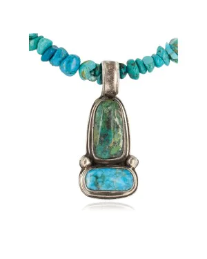 .925 Sterling Silver Certified Authentic Navajo Turquoise Native American Necklace 14476-6-15393