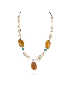 .925 Sterling Silver Certified Authentic Navajo White Howlite Agate Native American Necklace 750238-8
