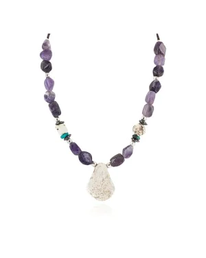 .925 Sterling Silver Certified Authentic Navajo White Howlite Amethyst Hematite Native American Necklace 750232-3 .925 Sterling Silver Certified Authentic Navajo White Howlite Amethyst Hematite Native American Necklace 750232-3