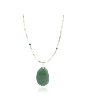 .925 Sterling Silver Certified Authentic Navajo White Howlite Jade Native American Necklace  15975-81