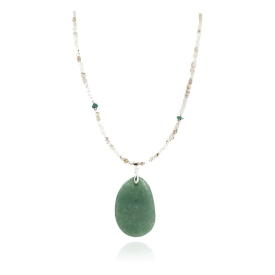 .925 Sterling Silver Certified Authentic Navajo White Howlite Jade Native American Necklace 15975-81 .925 Sterling Silver Certified Authentic Navajo White Howlite Jade Native American Necklace 15975-81