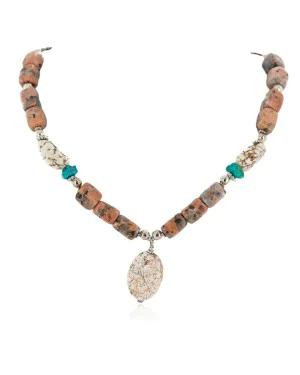 .925 Sterling Silver Certified Authentic Navajo White Howlite Jasper Native American Necklace 750207-5