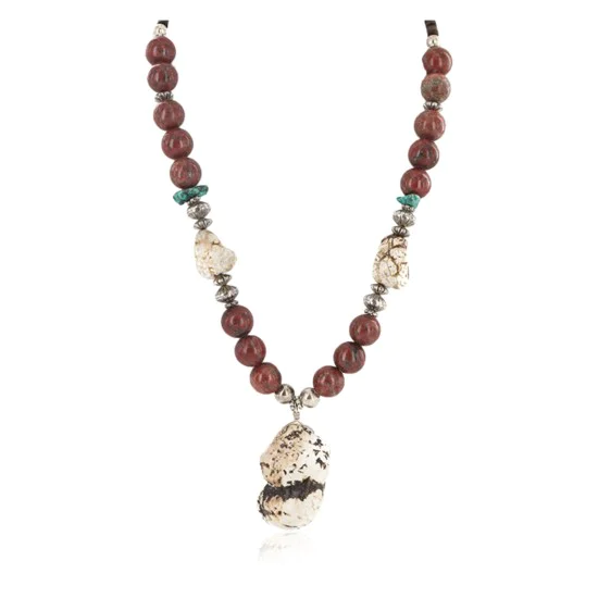 .925 Sterling Silver Certified Authentic Navajo White Howlite Jasper Native American Necklace 750227-2 .925 Sterling Silver Certified Authentic Navajo White Howlite Jasper Native American Necklace 750227-2