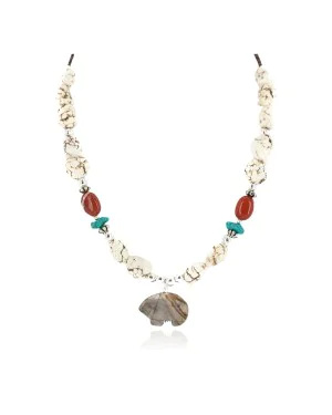 .925 Sterling Silver Certified Authentic Navajo White Howlite Jasper Native American Necklace 750240-4