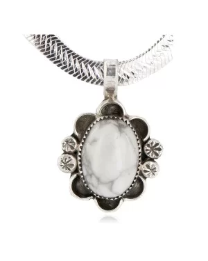 .925 Sterling Silver Certified Authentic Navajo White Howlite Native American Necklace 12908-4