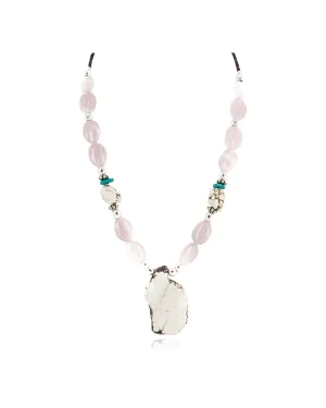 .925 Sterling Silver Certified Authentic Navajo White Howlite Pink Quartz Native American Necklace 750239-8