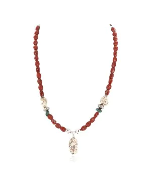 .925 Sterling Silver Certified Authentic Navajo White Howlite Red Jasper Native American Necklace 24511-3