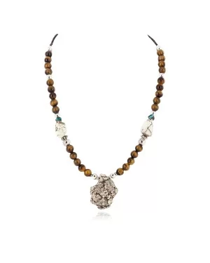 .925 Sterling Silver Certified Authentic Navajo White Howlite Tigers Eye Native American Necklace 750224-3