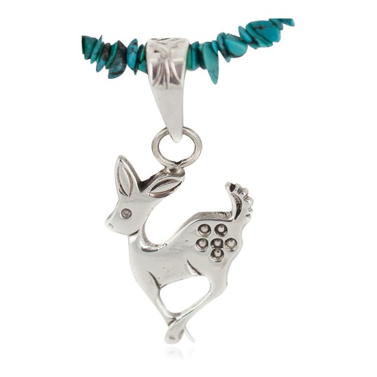 .925 Sterling Silver Deer Handmade Certified Authentic Navajo Natural Turquoise Native American Necklace 94009-3-750124