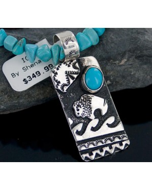 .925 Sterling Silver Handmade Buffalo Certified Authentic Navajo Turquoise Native American Necklace 390651258950