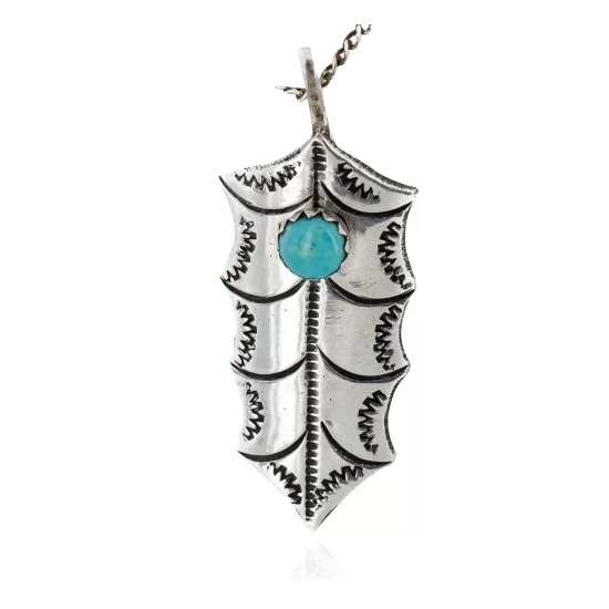 .925 Sterling Silver Handmade Certified Authentic Mistletoe Navajo Natural Turquoise Native American Necklace 16088-201