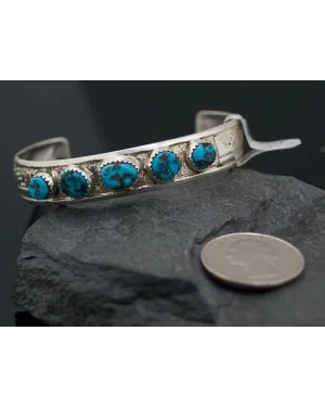 .925 Sterling Silver Handmade Certified Authentic Mountain Navajo Turquoise Native American Bracelet 371286869503