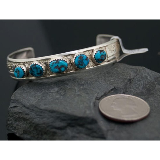 .925 Sterling Silver Handmade Certified Authentic Mountain Navajo Turquoise Native American Bracelet 371286869503