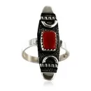.925 Sterling Silver Handmade Certified Authentic Navajo Coral Native American Ring  12646-9