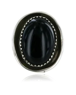 .925 Sterling Silver Handmade Certified Authentic Navajo Natural Black Onyx Native American Ring  16972
