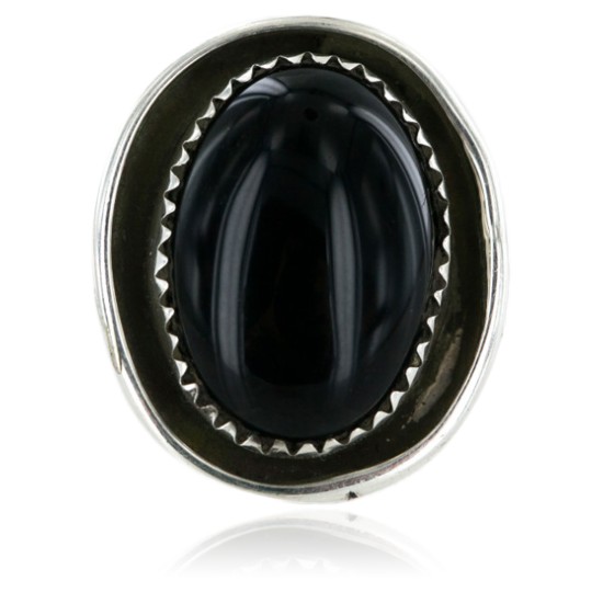 .925 Sterling Silver Handmade Certified Authentic Navajo Natural Black Onyx Native American Ring  16972