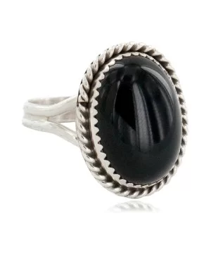 .925 Sterling Silver Handmade Certified Authentic Navajo Natural Black Onyx Native American Ring  16998-1