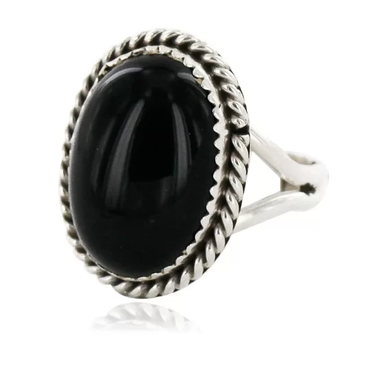 .925 Sterling Silver Handmade Certified Authentic Navajo Natural Black Onyx Oval Native American Ring 16998-2 .925 Sterling Silver Handmade Certified Authentic Navajo Natural Black Onyx Oval Native American Ring 16998-2