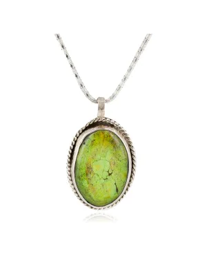 .925 Sterling Silver Handmade Certified Authentic Navajo Natural Green Turquoise Native American Necklace 12829-1