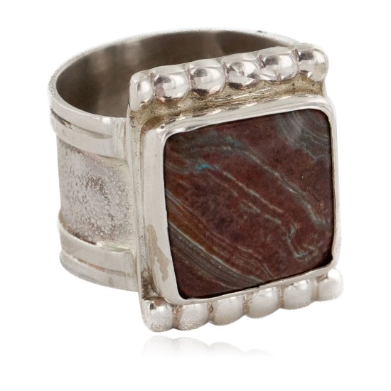 925 Sterling Silver Handmade Certified Authentic Navajo Natural Jasper Native American Ring  24431-2