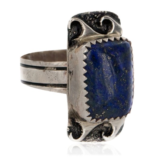 925 Sterling Silver Handmade Certified Authentic Navajo Natural Lapis Native American Ring  12645