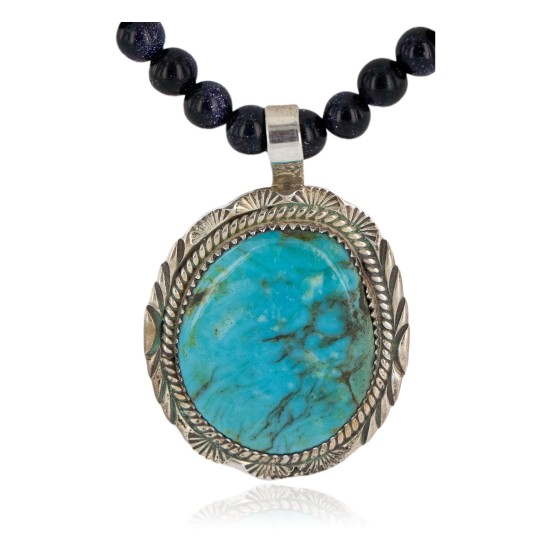 .925 Sterling Silver Handmade Certified Authentic Navajo Natural Purple Goldstone and Turquoise Native American Necklace 15033-15-15814-19