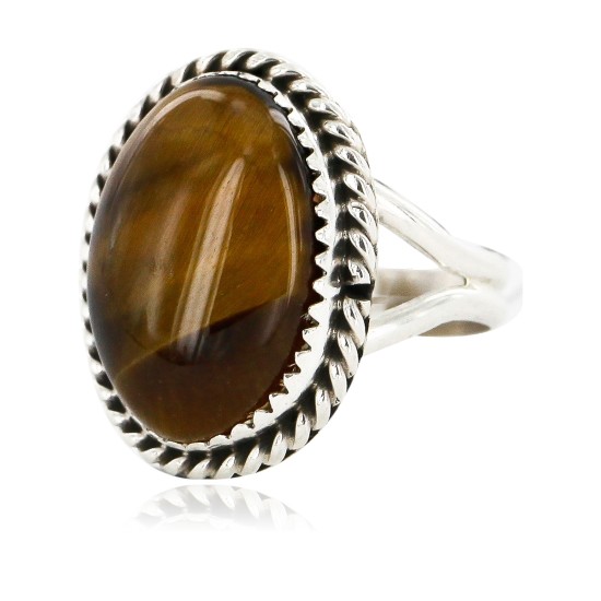 .925 Sterling Silver Handmade Certified Authentic Navajo Natural Tigers Eye Native American Ring 12831-1 .925 Sterling Silver Handmade Certified Authentic Navajo Natural Tigers Eye Native American Ring 12831-1