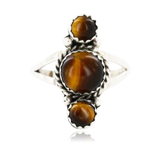 .925 Sterling Silver Handmade Certified Authentic Navajo Natural Tigers Eye Native American Ring  12831-5