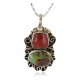 .925 Sterling Silver Handmade Certified Authentic Navajo Natural Turquoise Coral Native American Necklace 12830-2
