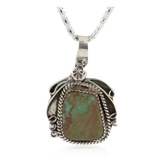 .925 Sterling Silver Handmade Certified Authentic Navajo Natural Turquoise Native American Necklace 12816-1