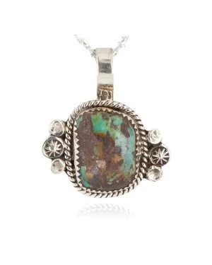 .925 Sterling Silver Handmade Certified Authentic Navajo Natural Turquoise Native American Necklace 12816-2