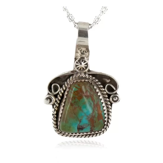 .925 Sterling Silver Handmade Certified Authentic Navajo Natural Turquoise Native American Necklace 12816 .925 Sterling Silver Handmade Certified Authentic Navajo Natural Turquoise Native American Necklace 12816