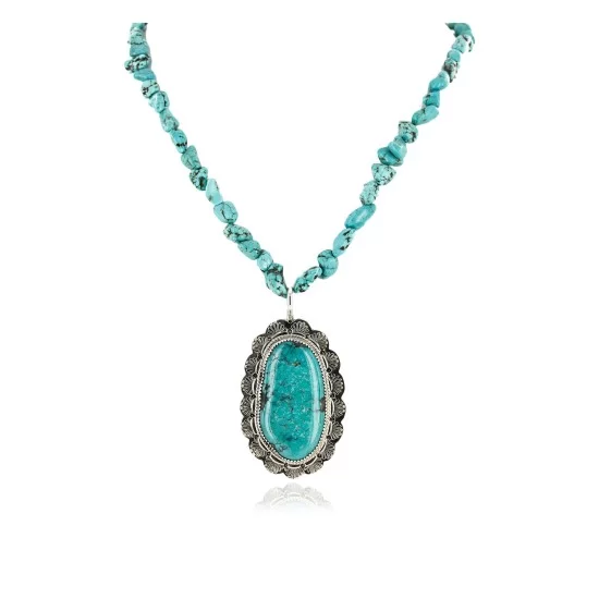 .925 Sterling Silver Handmade Certified Authentic Navajo Natural Turquoise Native American Necklace 15055-15409 .925 Sterling Silver Handmade Certified Authentic Navajo Natural Turquoise Native American Necklace 15055-15409