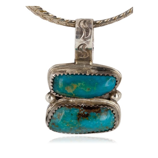 .925 Sterling Silver Handmade Certified Authentic Navajo Natural Turquoise Native American Necklace 15910