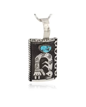 .925 Sterling Silver Handmade Certified Authentic Navajo Natural Turquoise Native American Necklace 24420-6