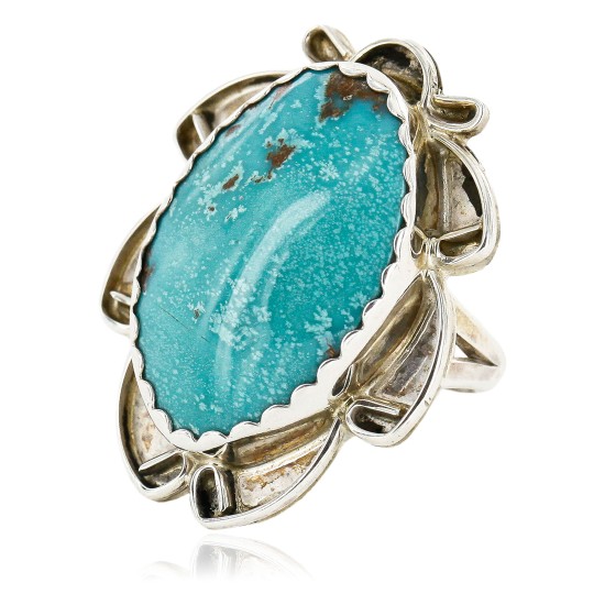 .925 Sterling Silver Handmade Certified Authentic Navajo Natural Turquoise Native American Ring  16992