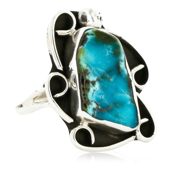 925 Sterling Silver Handmade Certified Authentic Navajo Natural Turquoise Native American Ring  17000-4