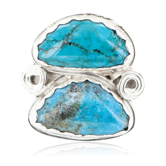 .925 Sterling Silver Handmade Certified Authentic Navajo Natural Turquoise Native American Ring 18187-7