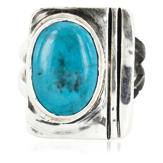 .925 Sterling Silver Handmade Certified Authentic Navajo Natural Turquoise Native American Ring 26103-1
