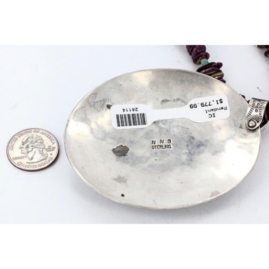 .925 Sterling Silver Handmade Certified Authentic Navajo Turquoise Purple Spiny Oyster Native American Necklace 390829391592 .925 Sterling Silver Handmade Certified Authentic Navajo Turquoise Purple Spiny Oyster Native American Necklace 390829391592