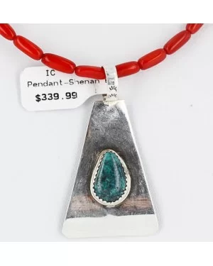 .925 Sterling Silver Handmade Certified Authentic Navajo SPIDER WEB Turquoise and CORAL Native American Necklace 371058533600