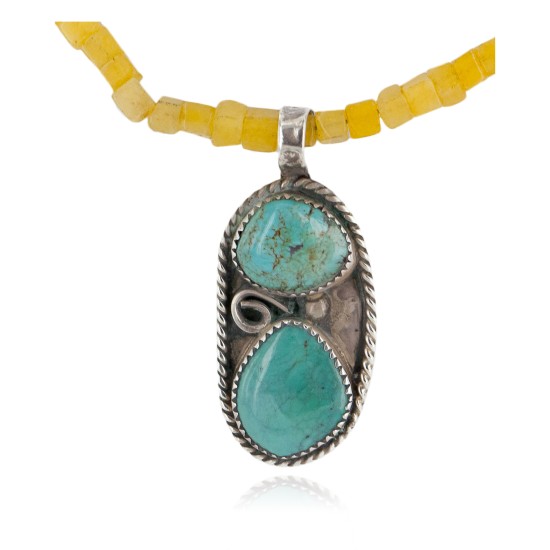 .925 Sterling Silver Handmade Certified Authentic Navajo Turquoise Agate Native American Necklace 14764-2-10225