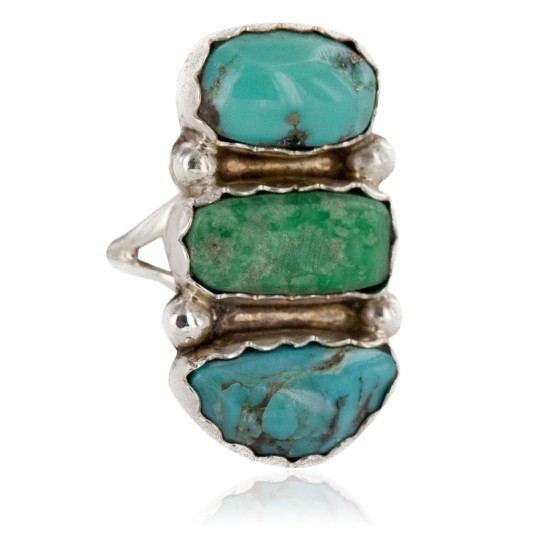 .925 Sterling Silver Handmade Certified Authentic Navajo Turquoise Native American Ring  17002-6