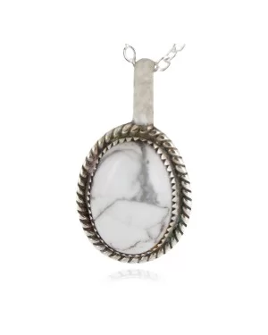 .925 Sterling Silver Handmade Certified Authentic Navajo White Howlite Native American Necklace 12904