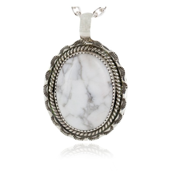 .925 Sterling Silver Handmade Certified Authentic Navajo White Howlite Native American Pendant 24462