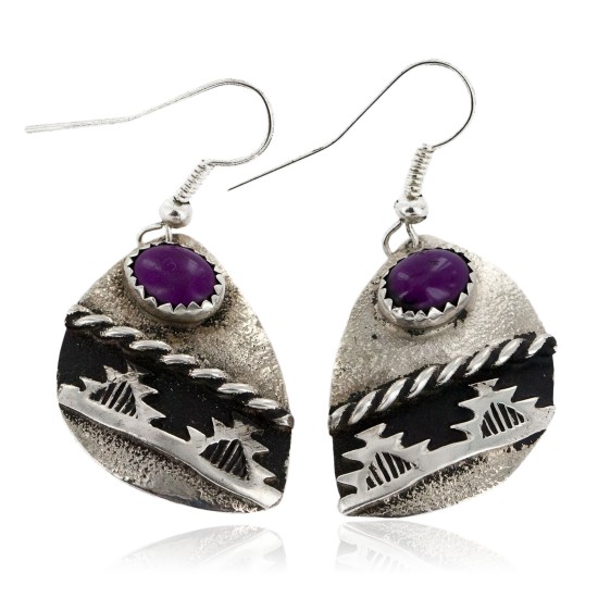 .925 Sterling Silver Handmade Mountain Certified Authentic Navajo Natural Sugilite Native American Dangle Earrings 24439-1 All Products NB24439-1 24439-1 (by LomaSiiva)
