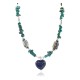 .925 Sterling Silver Heart Certified Authentic Navajo Natural Turquoise Lapis Native American Necklace  750226-2