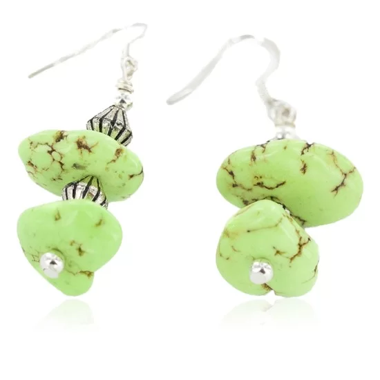 .925 Sterling Silver Hooks Certified Authentic Navajo Natural Gaspeite Native American Dangle Earrings 18255-20